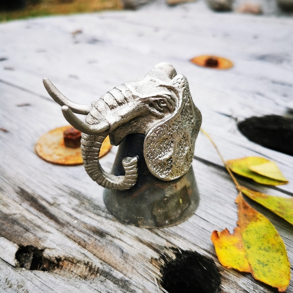 Vintage Pewter Elephant Wine Bottle Topper Shot Glass - Picture 8 of 14